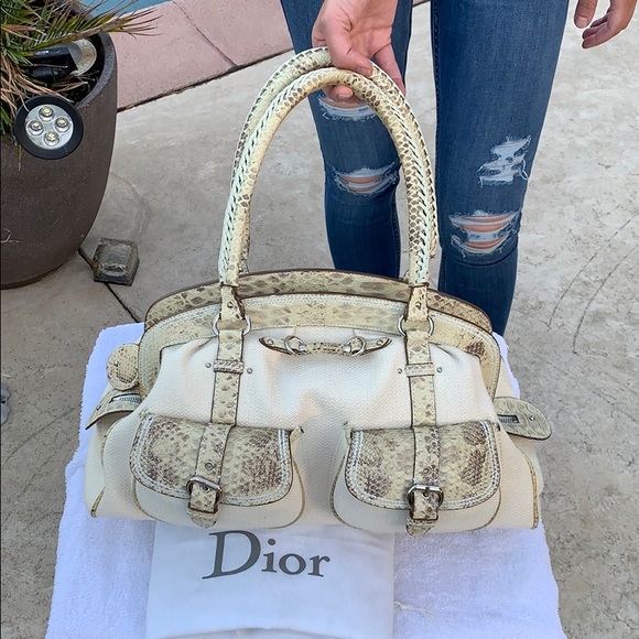 Dior Vintage Double Pocket Satchel bag with Python. - Picture 2 of 8
